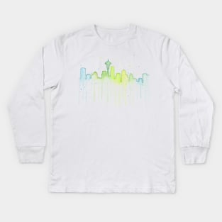 Seattle Skyline Watercolor Kids Long Sleeve T-Shirt